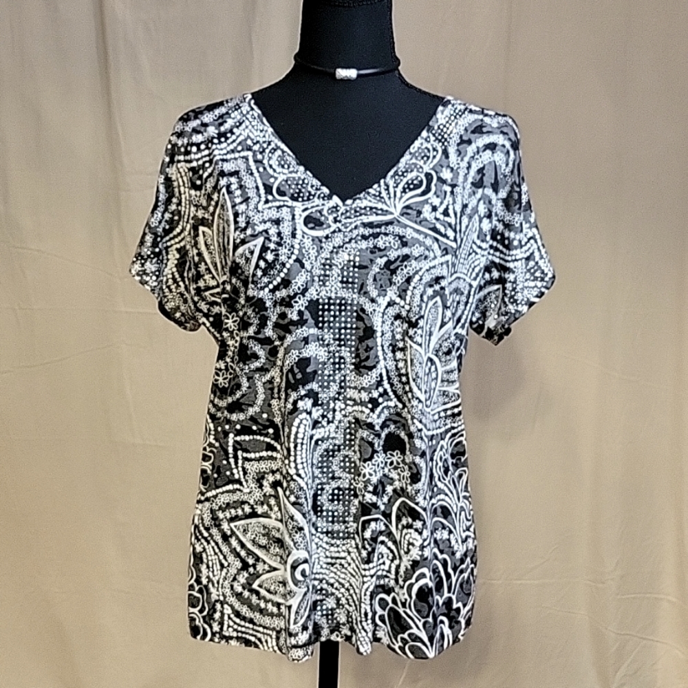 INC International Concepts Rhinestone Paisley Cold Shoulder Tunic Top Size